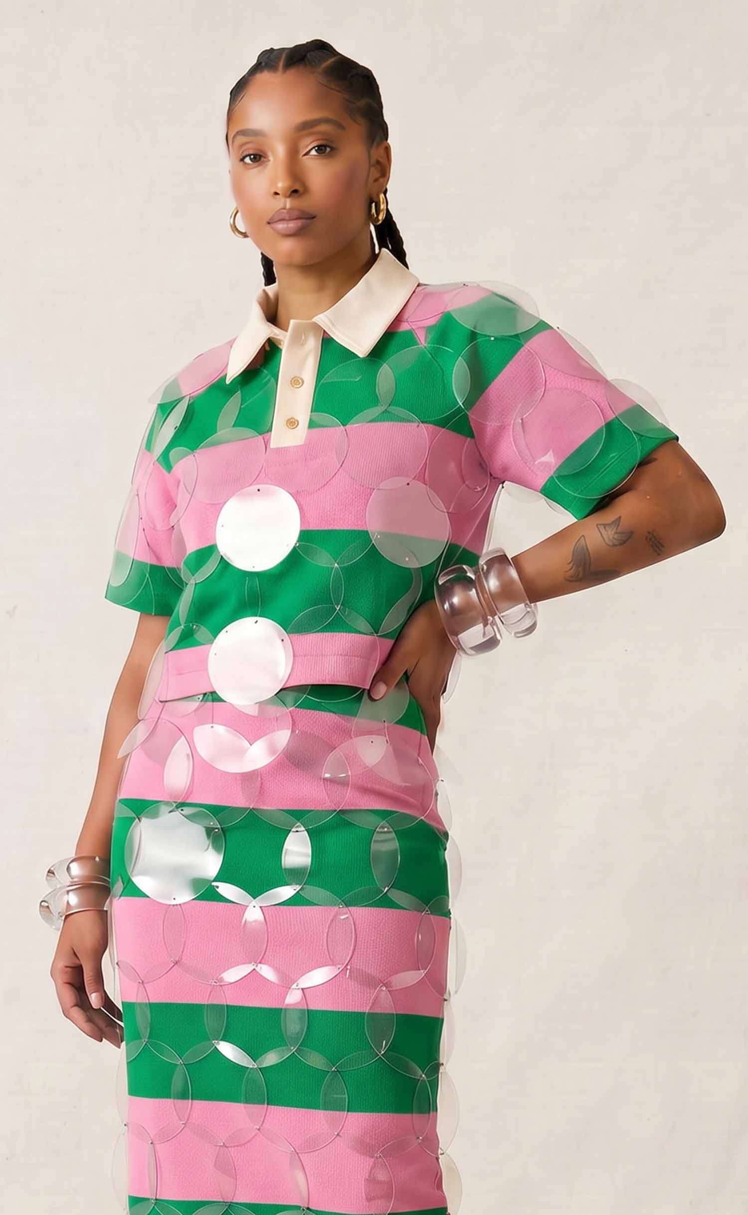 Salmon Pink and Apple Green Striped Bubbles Rugby