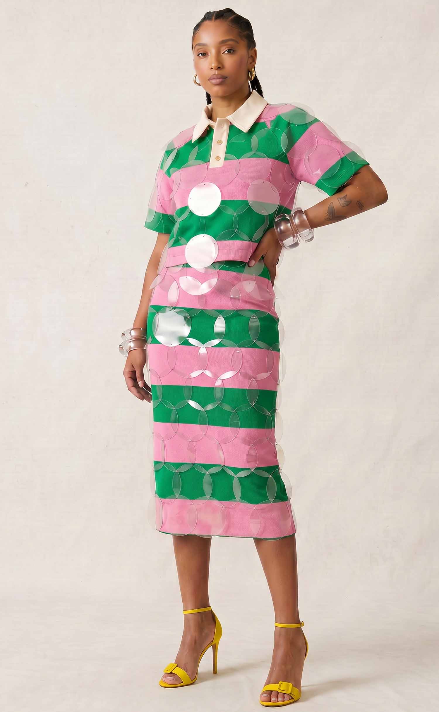 Salmon Pink and Apple Green Striped Bubbles Rugby