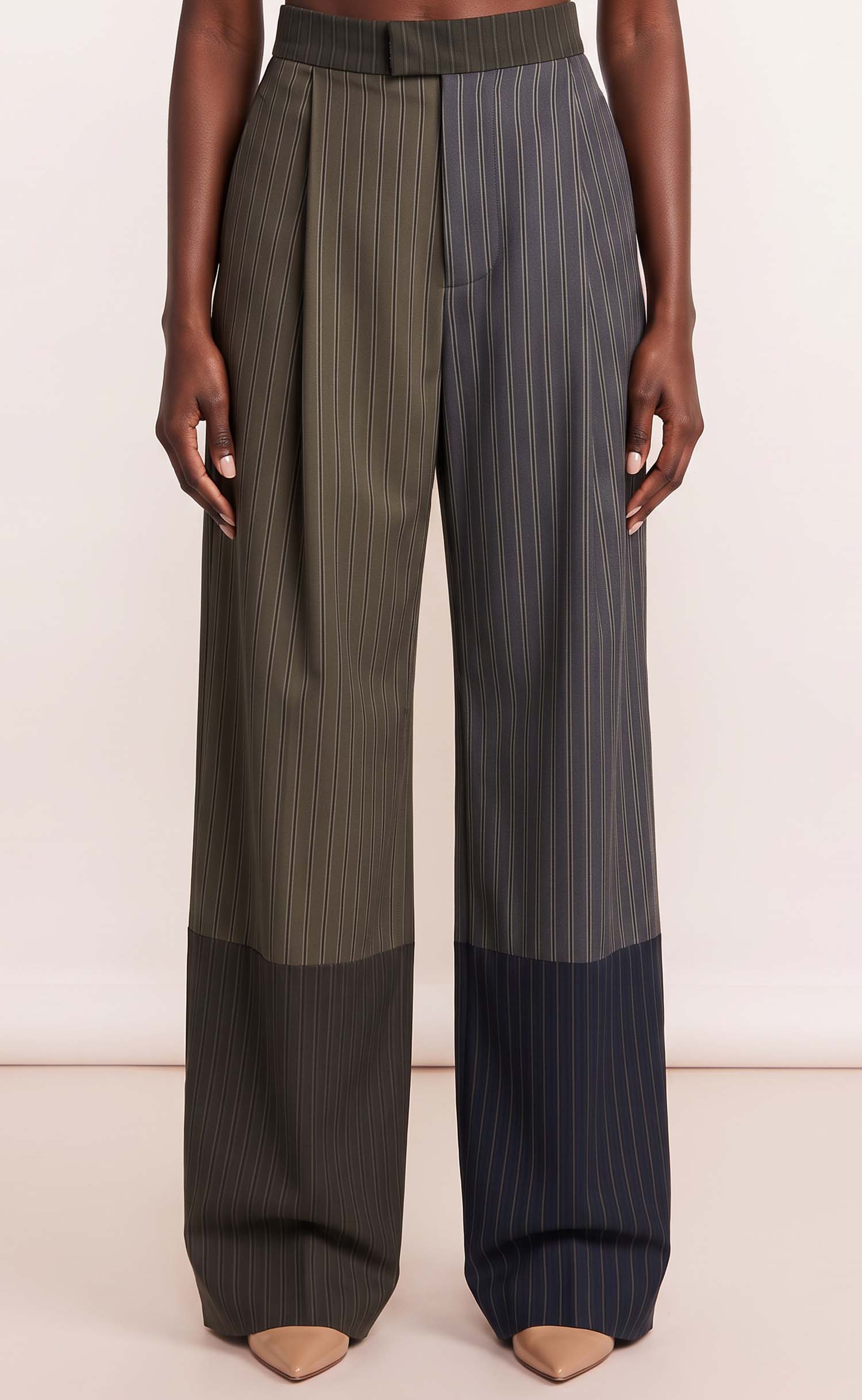 Mixed Pinstripe Wide Leg Pants