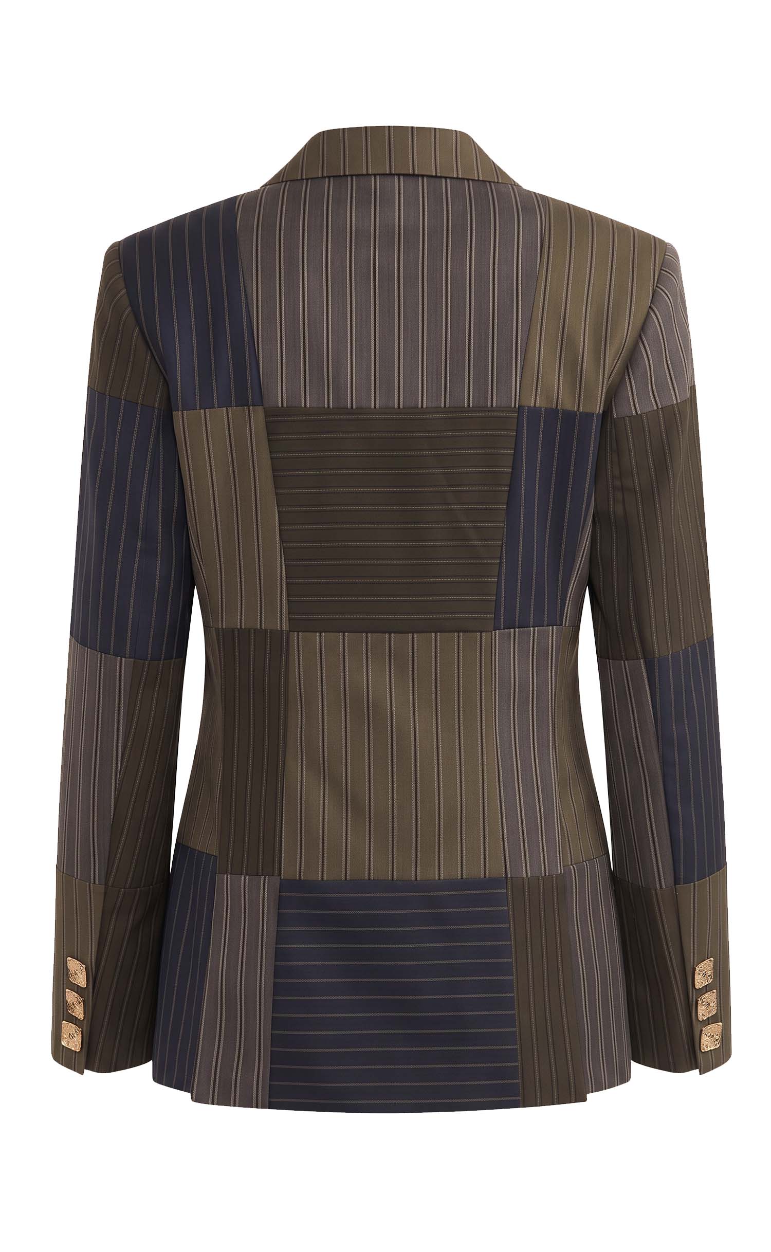 Mixed Pinstripe Double-Breasted Power Check Blazer