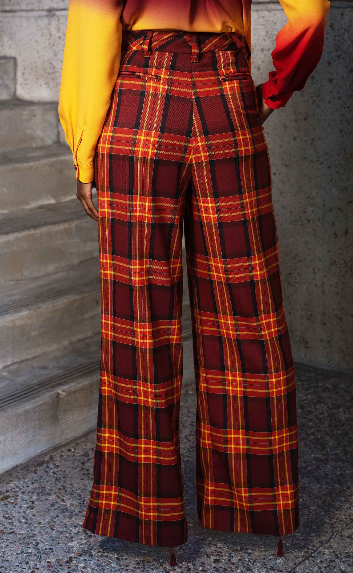 Maroon Plaid Wide Leg Trouser