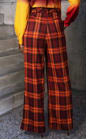 Maroon Plaid Wide Leg Trouser