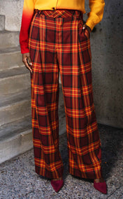 Maroon Plaid Wide Leg Trouser