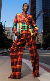 Maroon Plaid Wide Leg Trouser