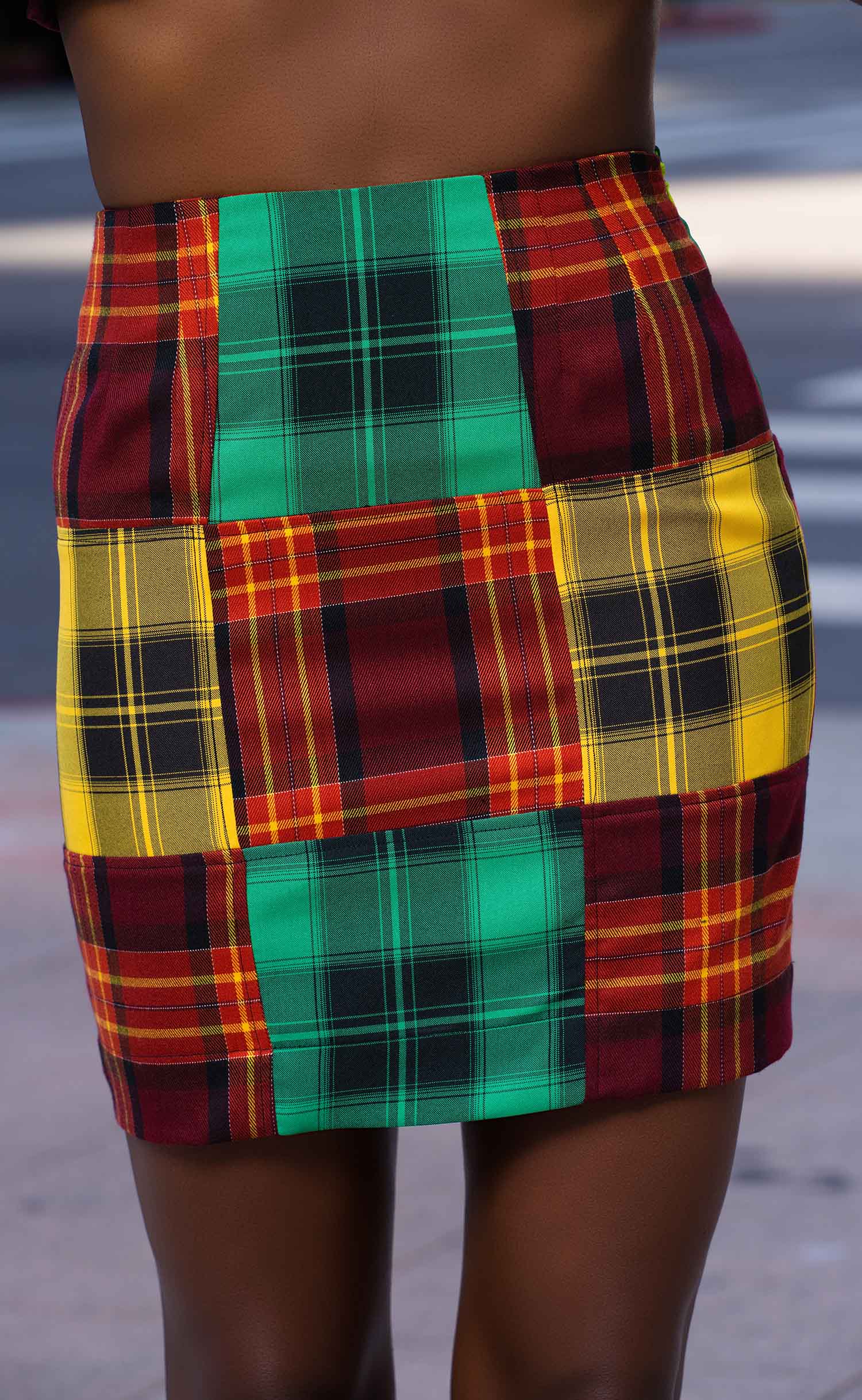 Maroon Plaid Check Power Skirt
