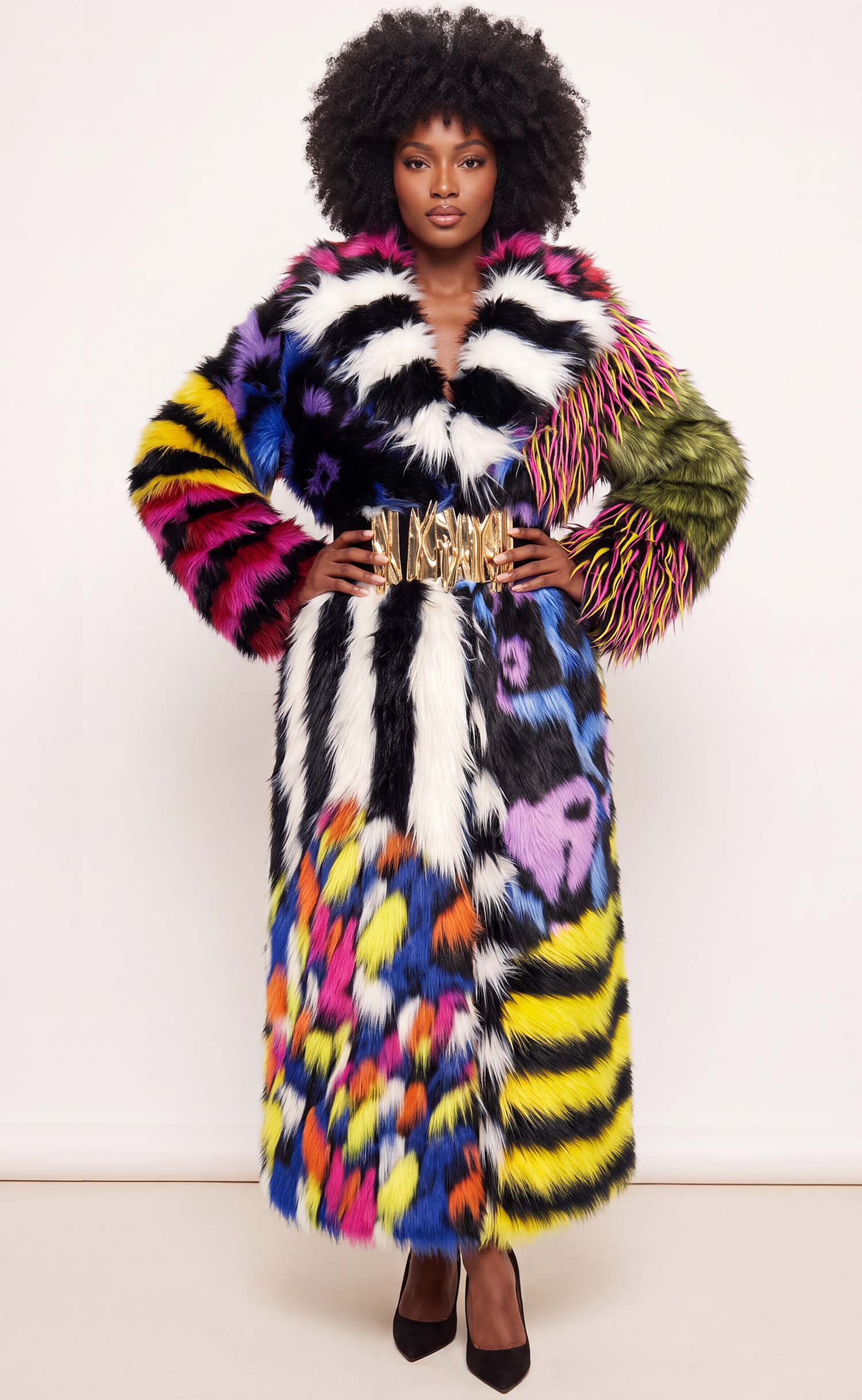 Prismatic Faux Fur Coat