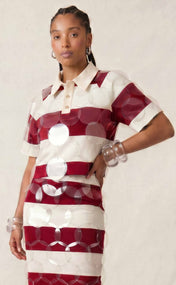 Crimson and Cream Striped Bubbles Rugby