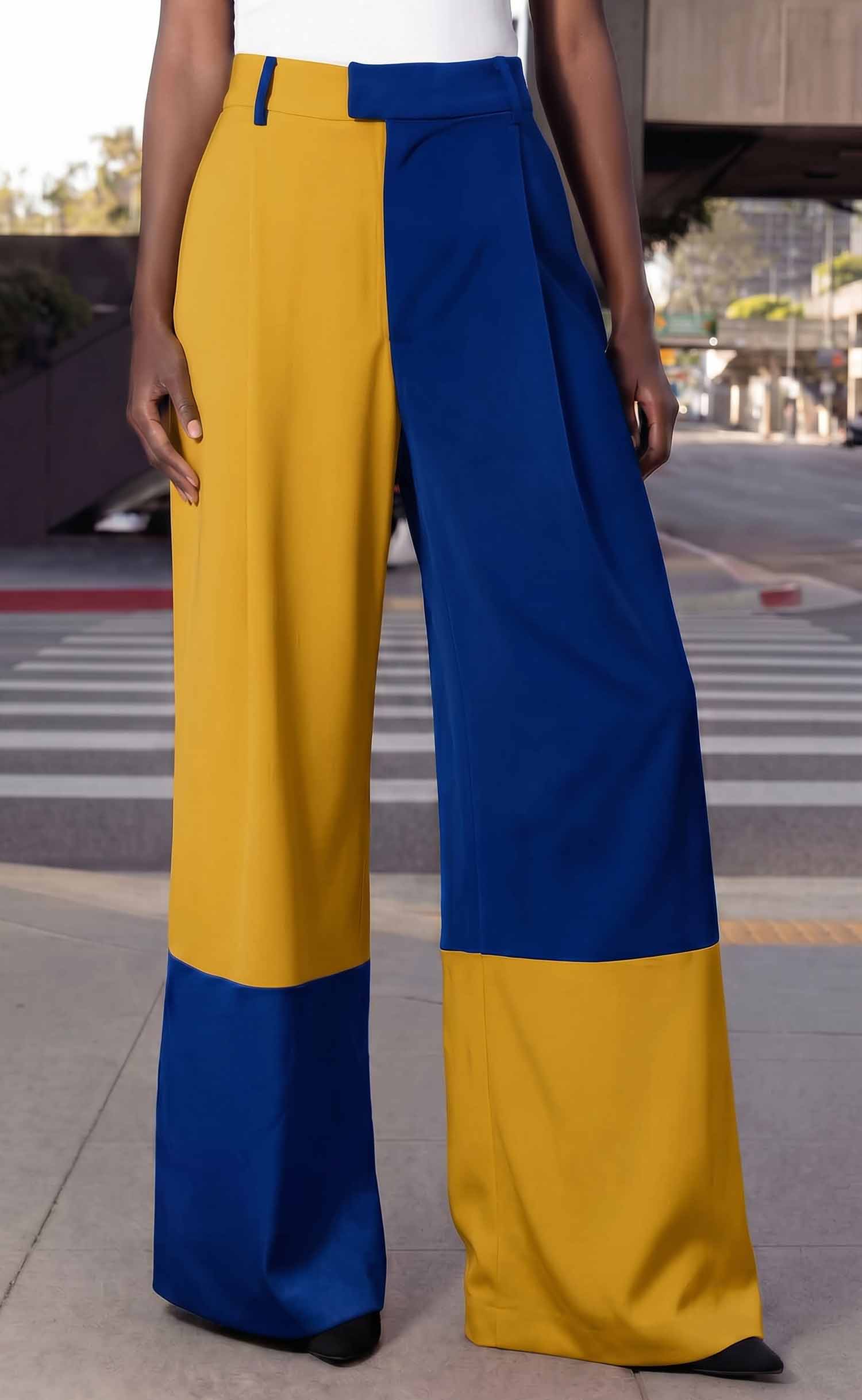 Royal Blue and Gold Wide Leg Trouser