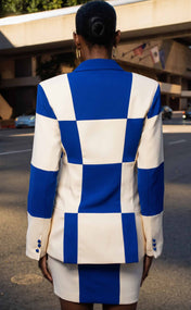 Royal Blue and White Double-Breasted Power Check Blazer