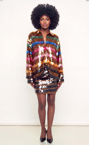 Striped Sequin Mini Skirt