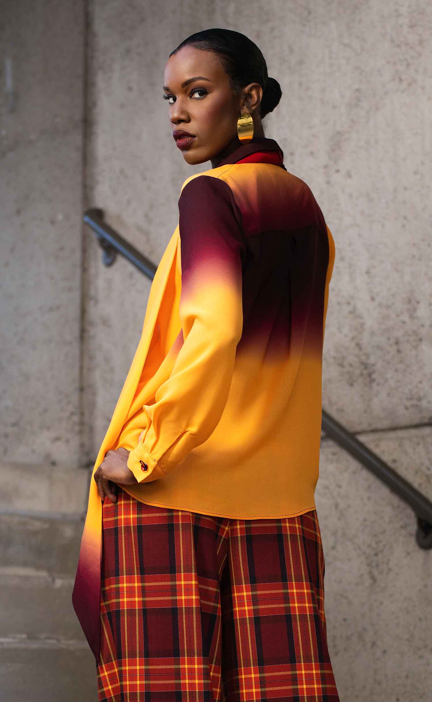 Lava Ombré Silk Georgette Blouse with Removable Scarf