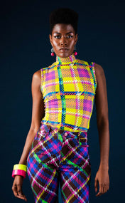 Lime Plaid Sleeveless Turtleneck