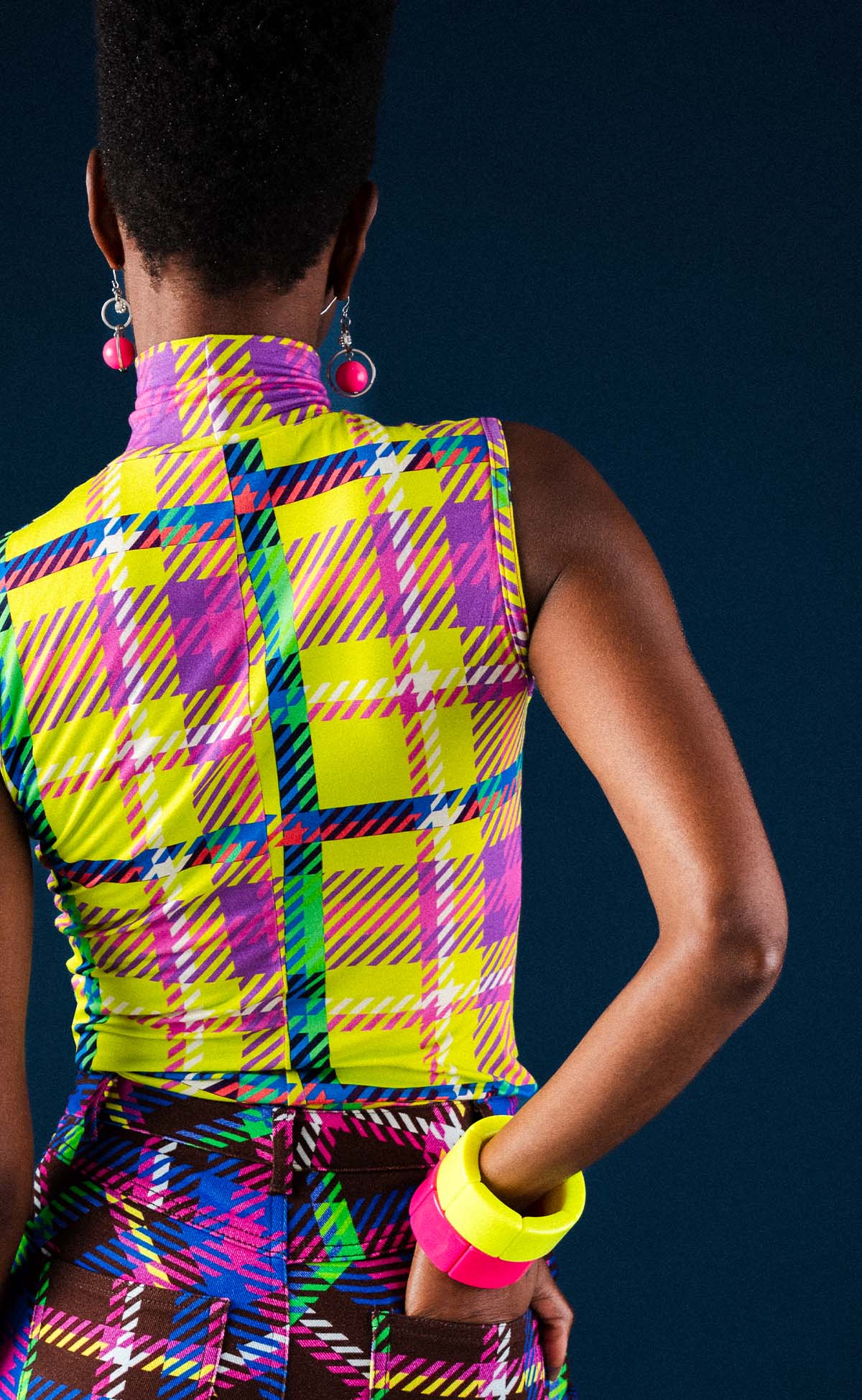 Lime Plaid Sleeveless Turtleneck