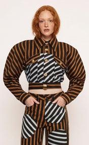 Dual Striped Cropped Denim Jacket