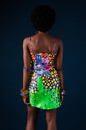 Scribble Floral Mini Silk Slip Dress