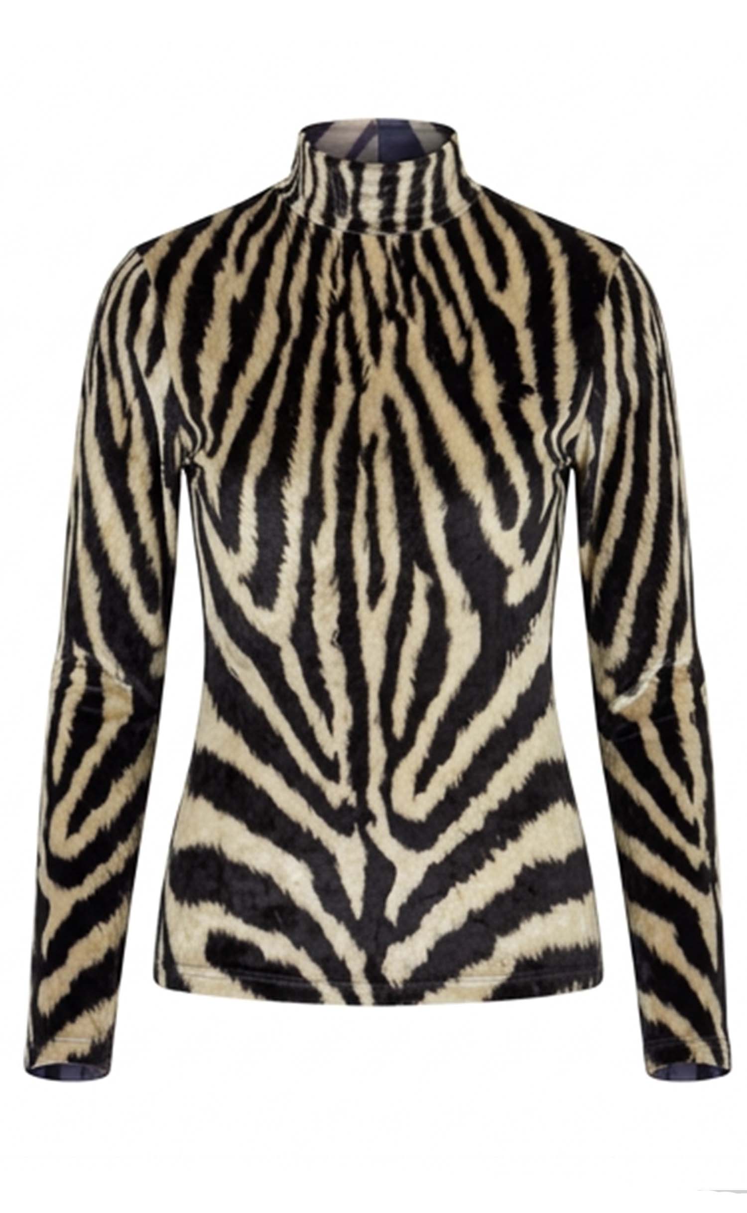Zebra Crushed Velvet Mock Neck Top
