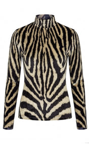 Zebra Crushed Velvet Mock Neck Top