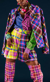 Chocolate and Lime Plaid High Waist Shorts