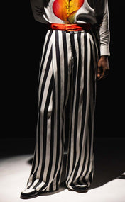 Black and White Stripe Cupro Wide Leg Pants