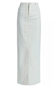 White Pinstripe Maxi Denim High Waist Skirt