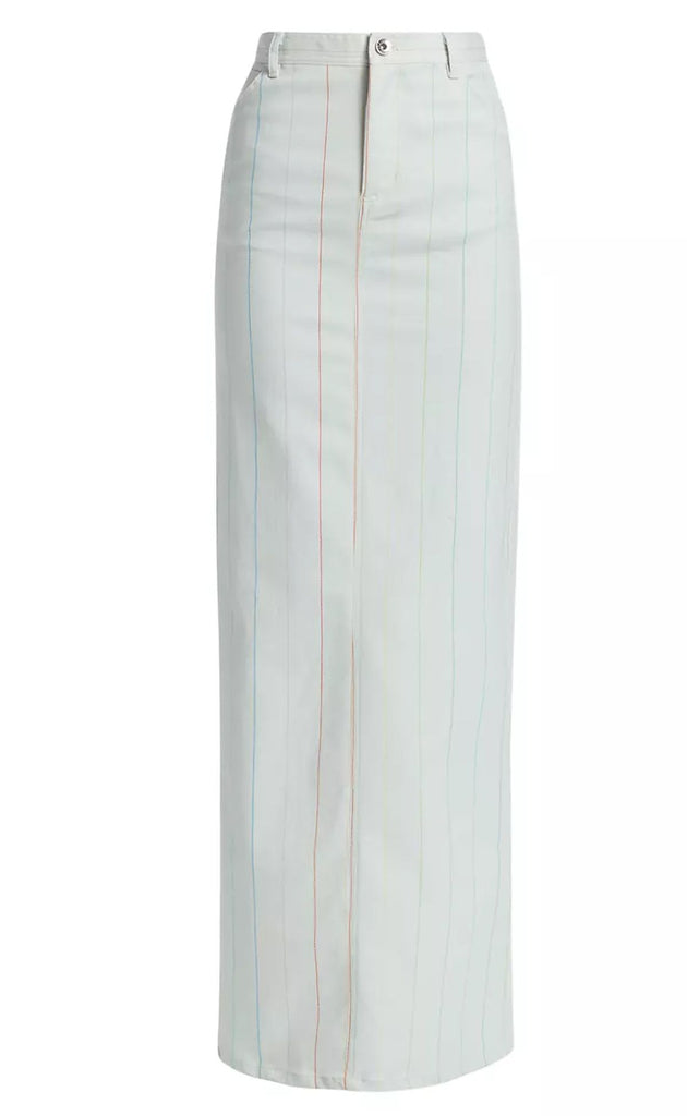 White Pinstripe Maxi Denim High Waist Skirt