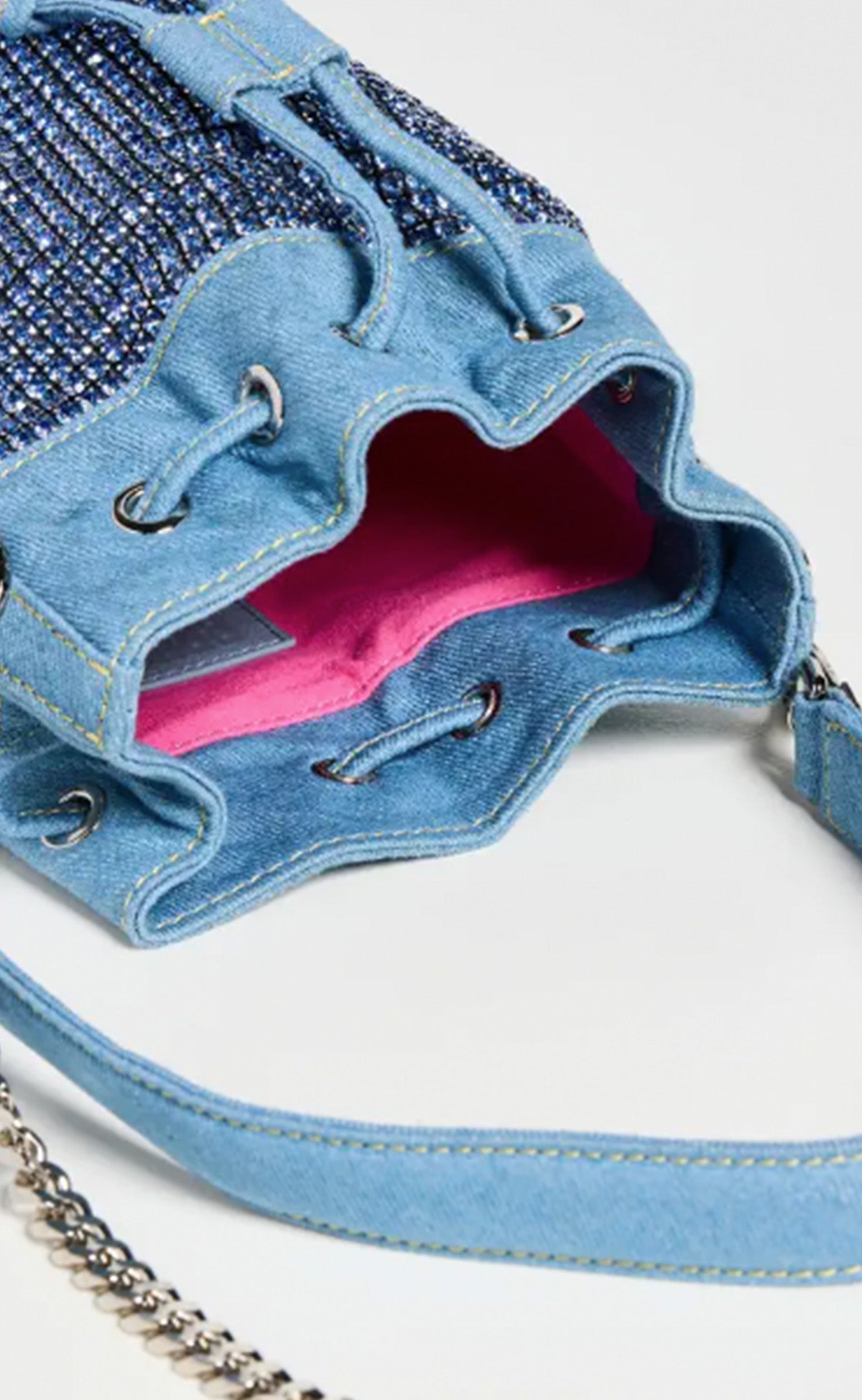 Blue Denim and Crystal Bucket Bag