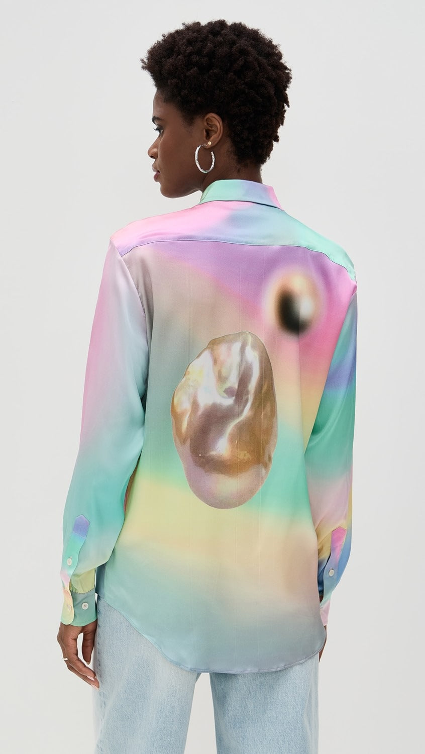 Muva Pearl Print Charmeuse Button-Up
