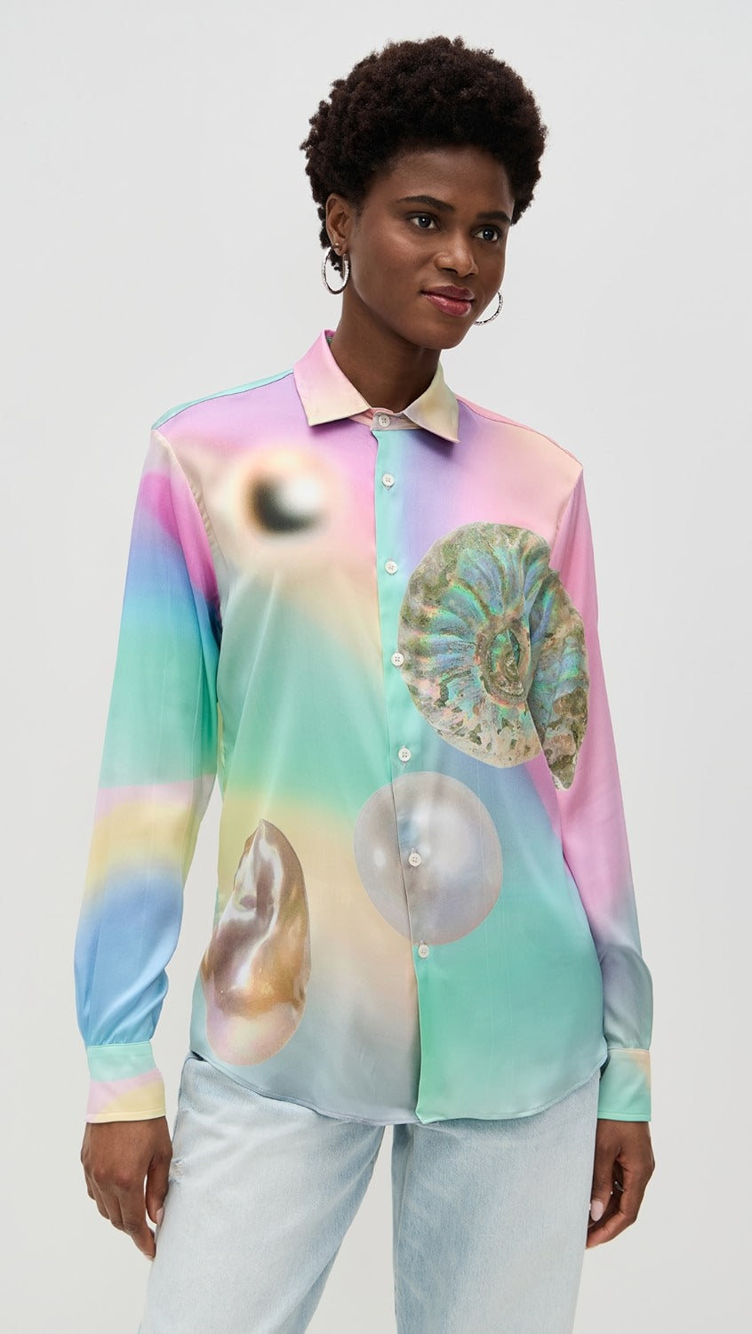 Muva Pearl Print Charmeuse Button-Up