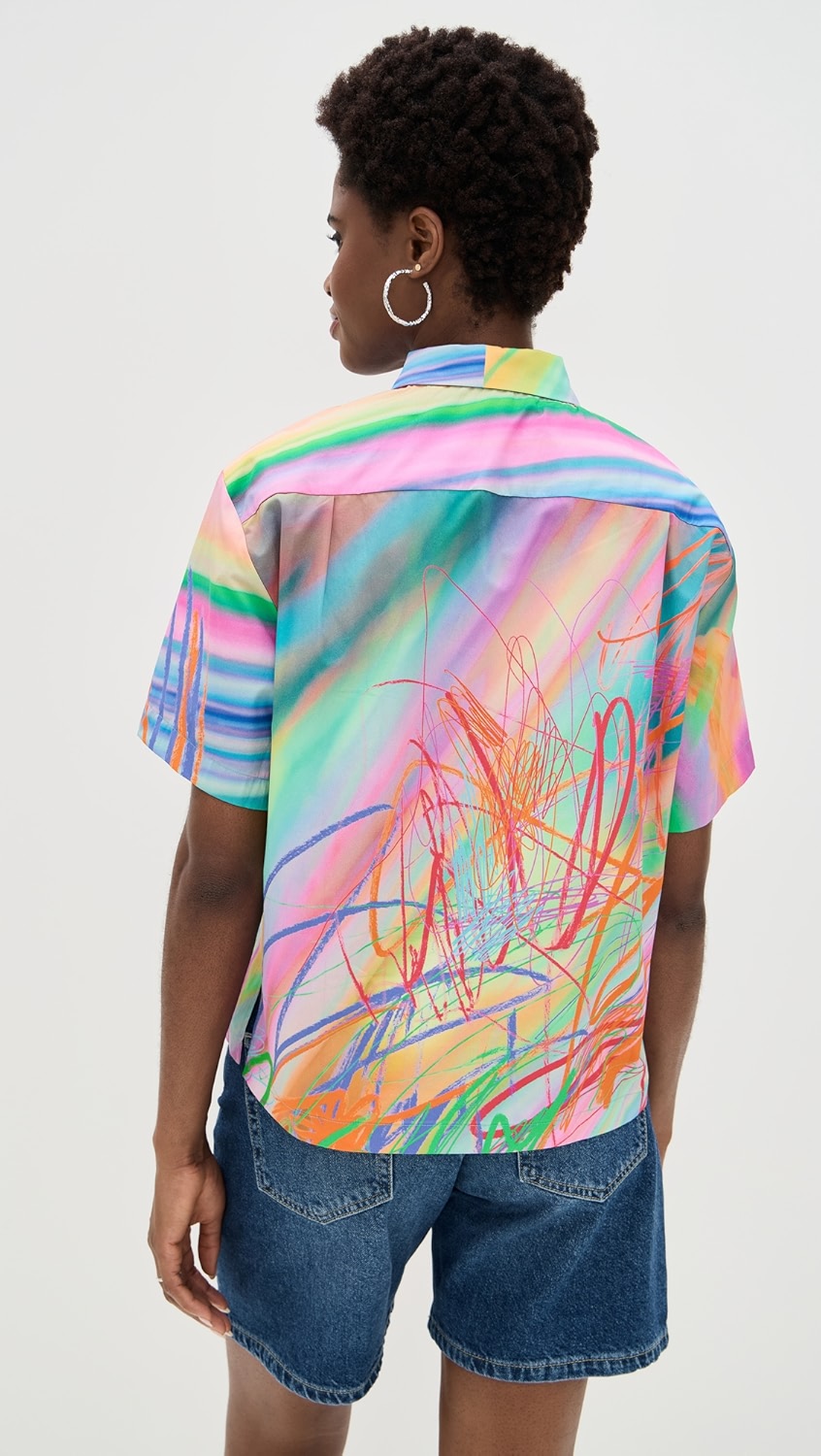 Rainbow Rock Scribbles Croped Camp Shirt