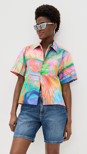 Rainbow Rock Scribbles Croped Camp Shirt