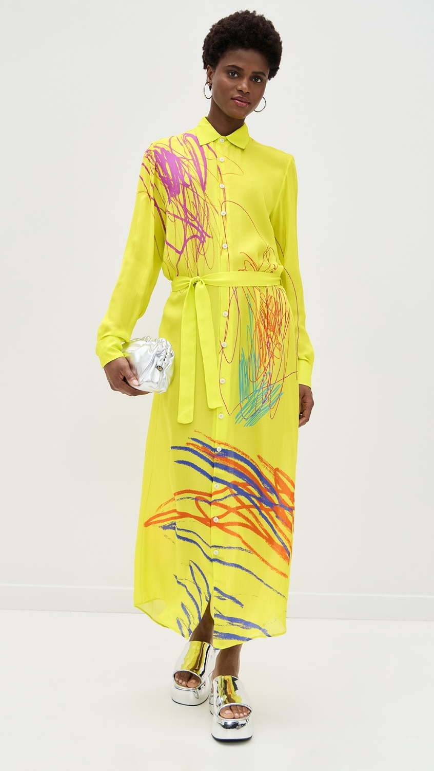 Neon Scribbs Maxi Shirt Dress