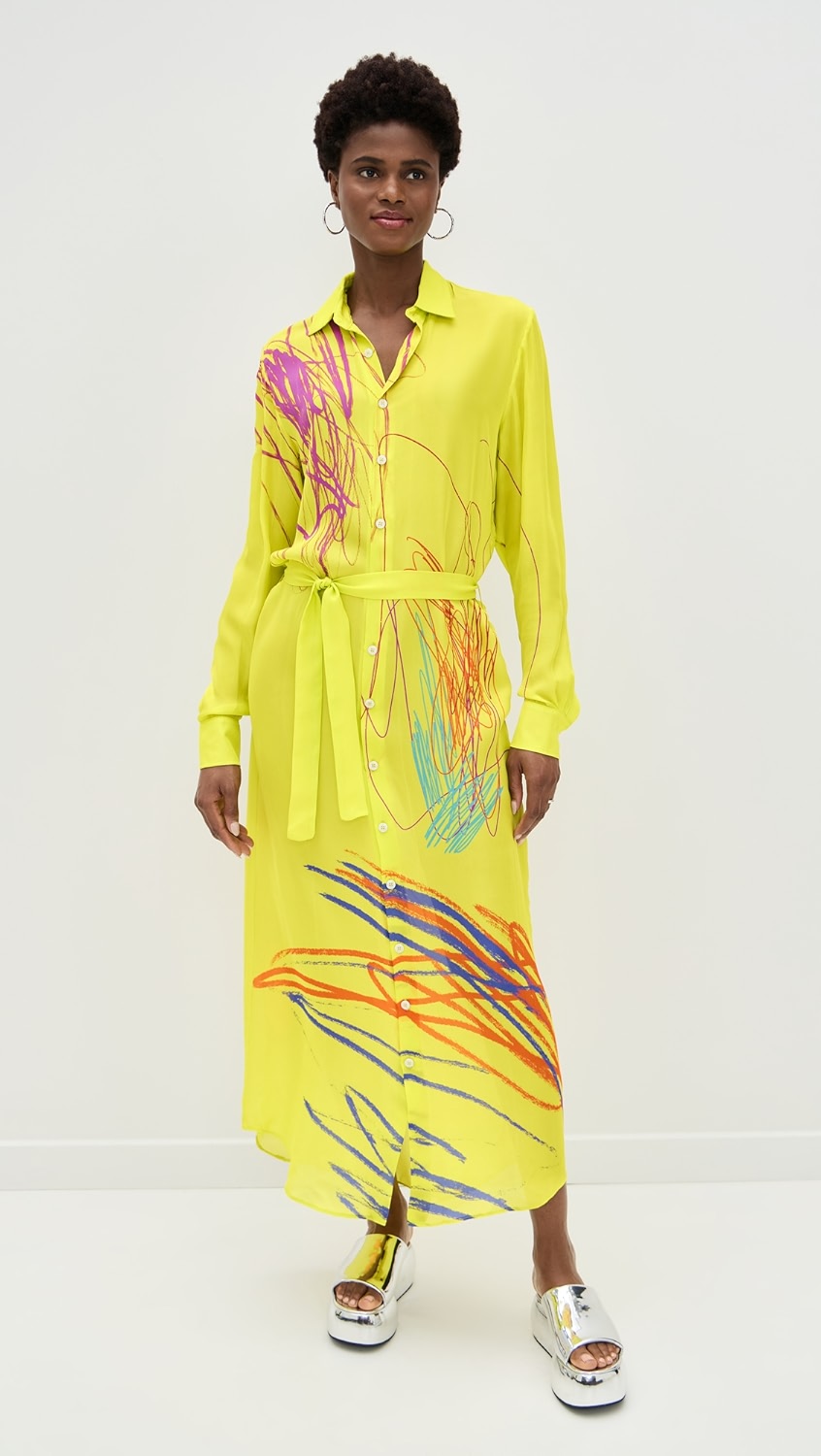 Neon Scribbs Maxi Shirt Dress