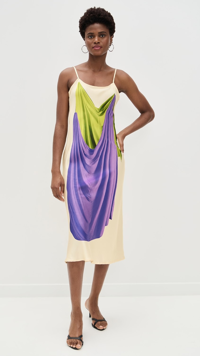Beige Double Drape Slip Dress