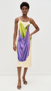 Beige Double Drape Slip Dress