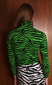 Women's Long Sleeve Turtleneck 2024 - Lime Zebra Repeat in Bamboo Cotton Jersey