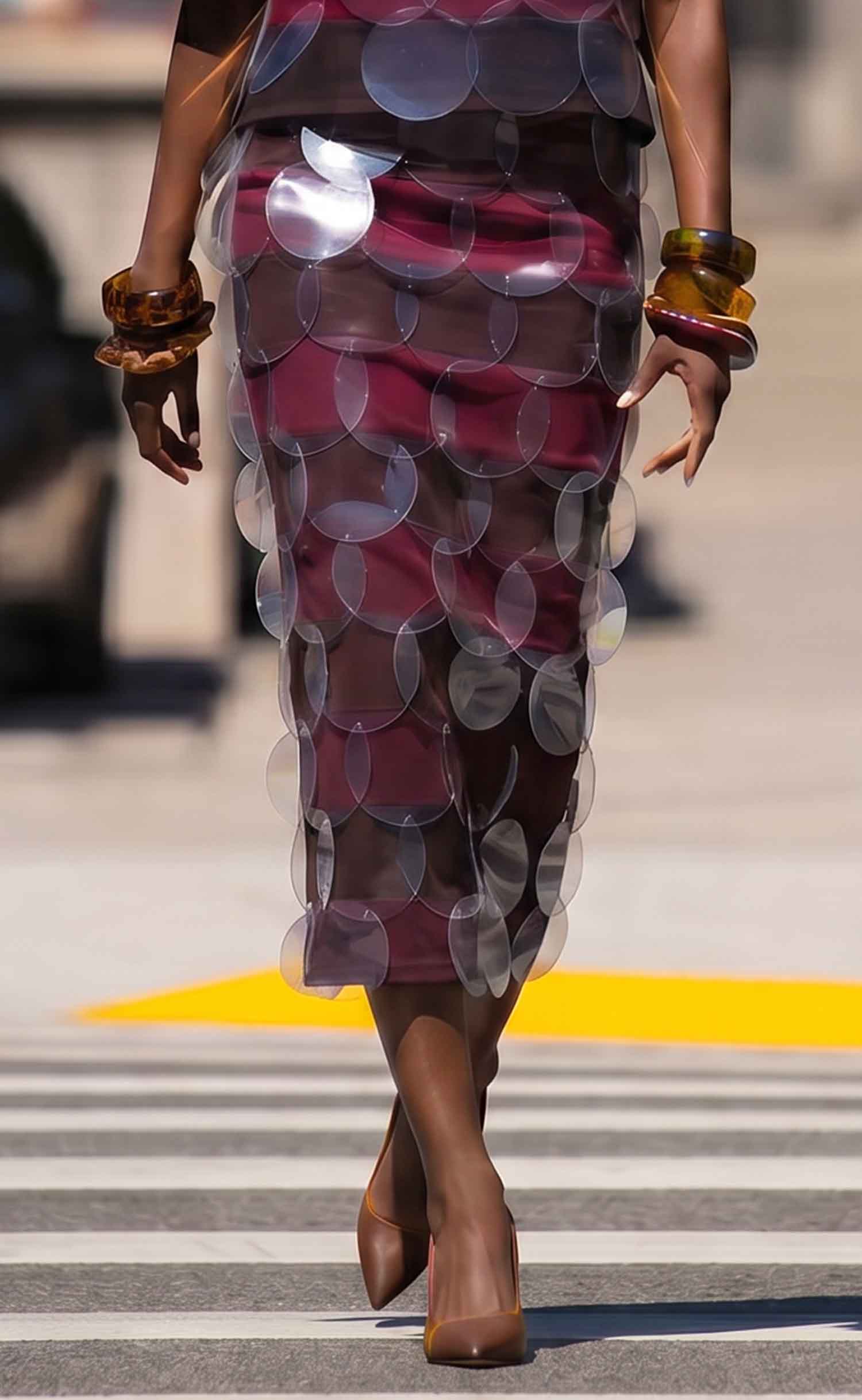Chocolate and Cherry Striped Bubbles Midi Skirt