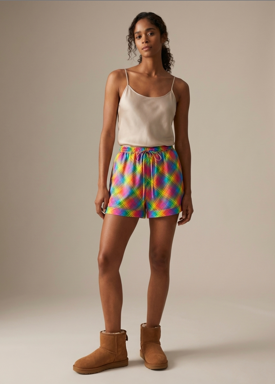 Rainbow Plaid Pajama Short