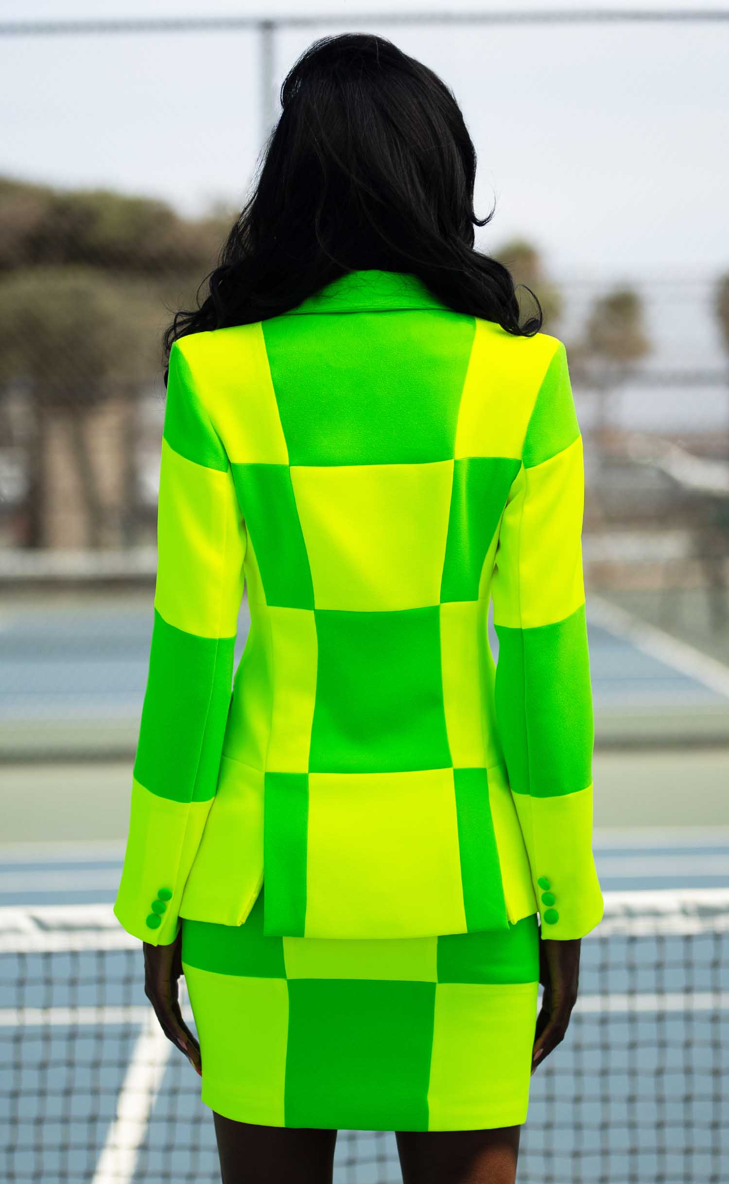 Limeade Double-Breasted Power Check Blazer
