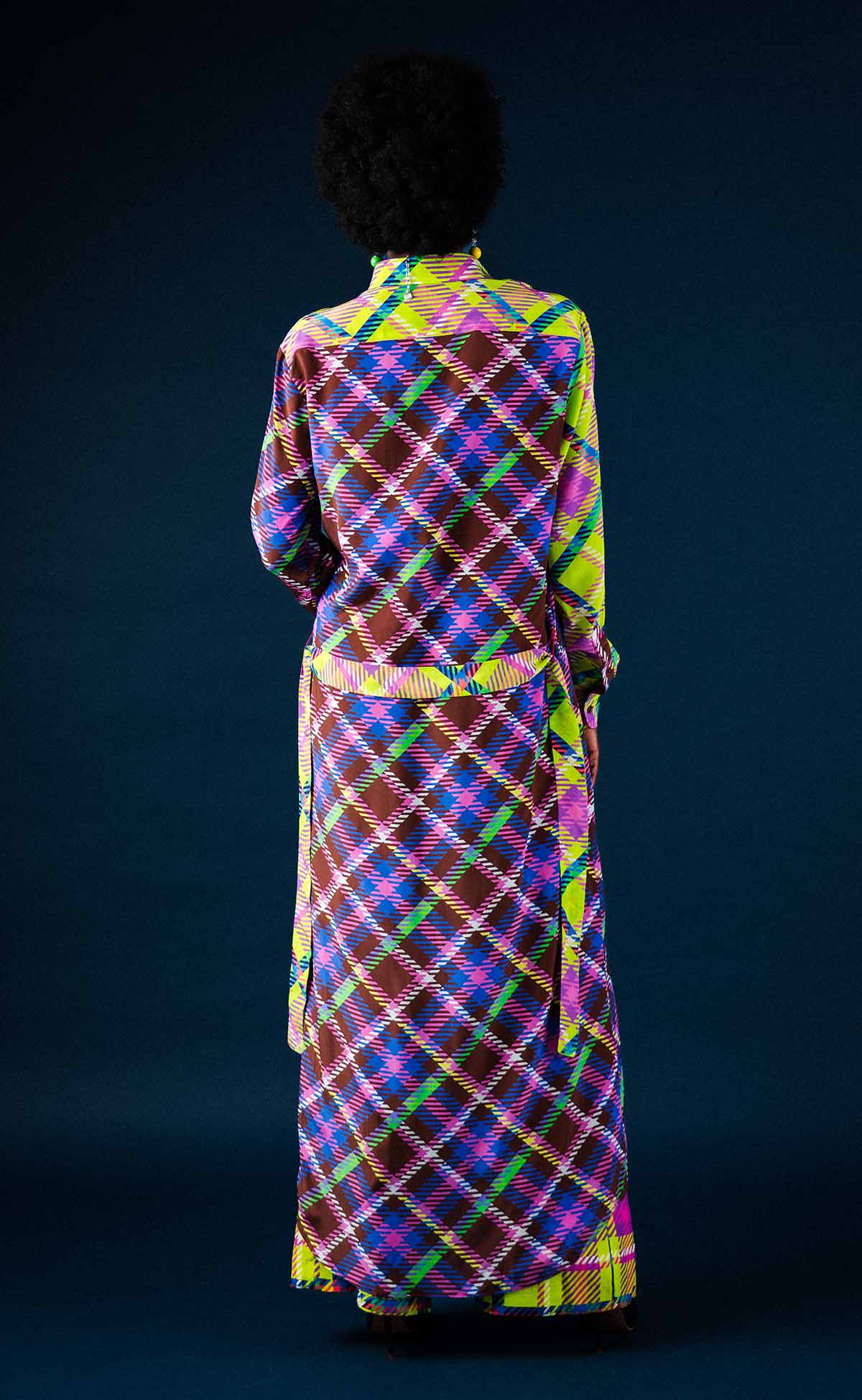 Chocolate and Lime Plaid Maxi Shirt Dress