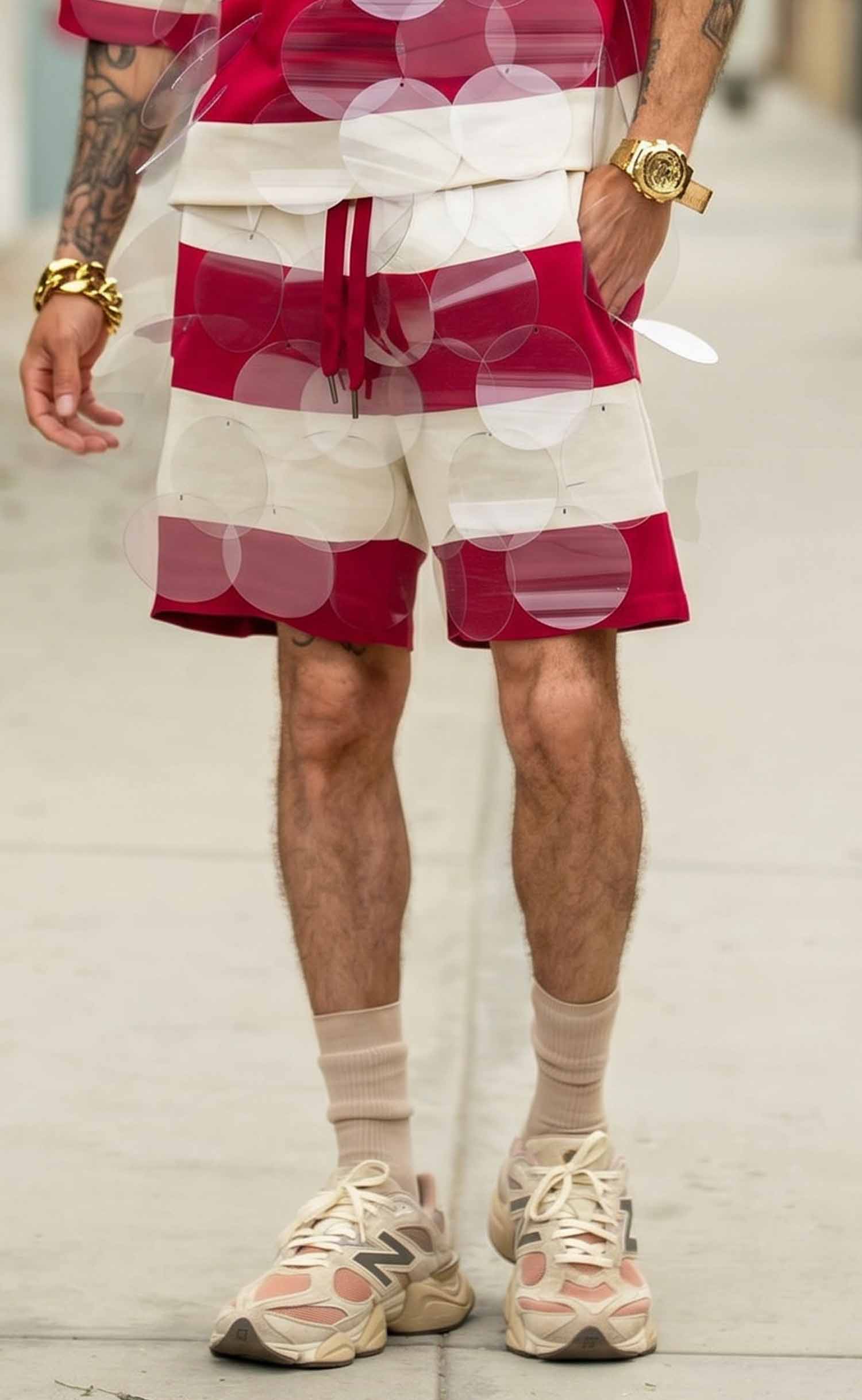 Crimson and Cream Striped Bubbles Drawstring Shorts