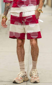 Crimson and Cream Striped Bubbles Drawstring Shorts