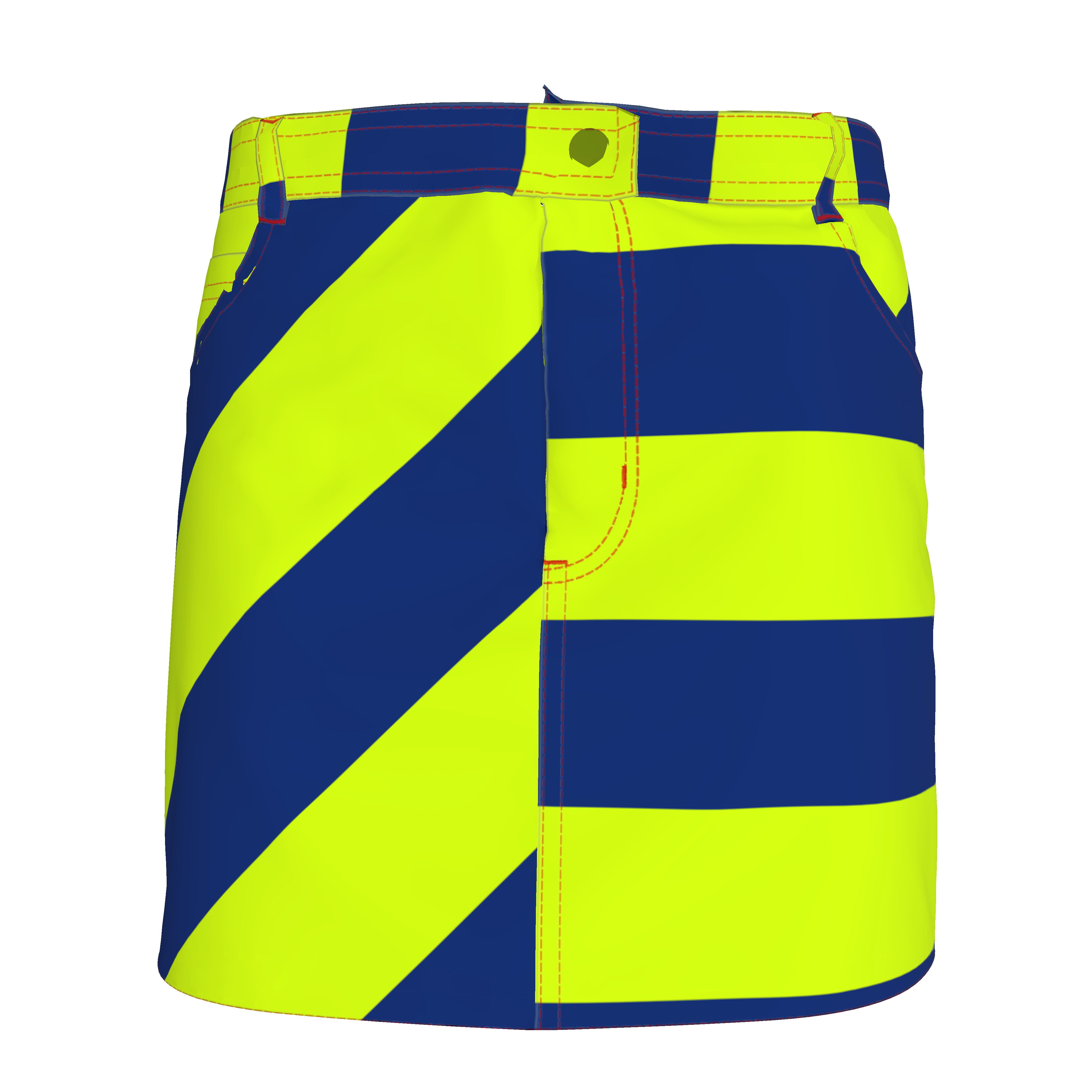Navy and Neon Striped Denim Mini Skirt