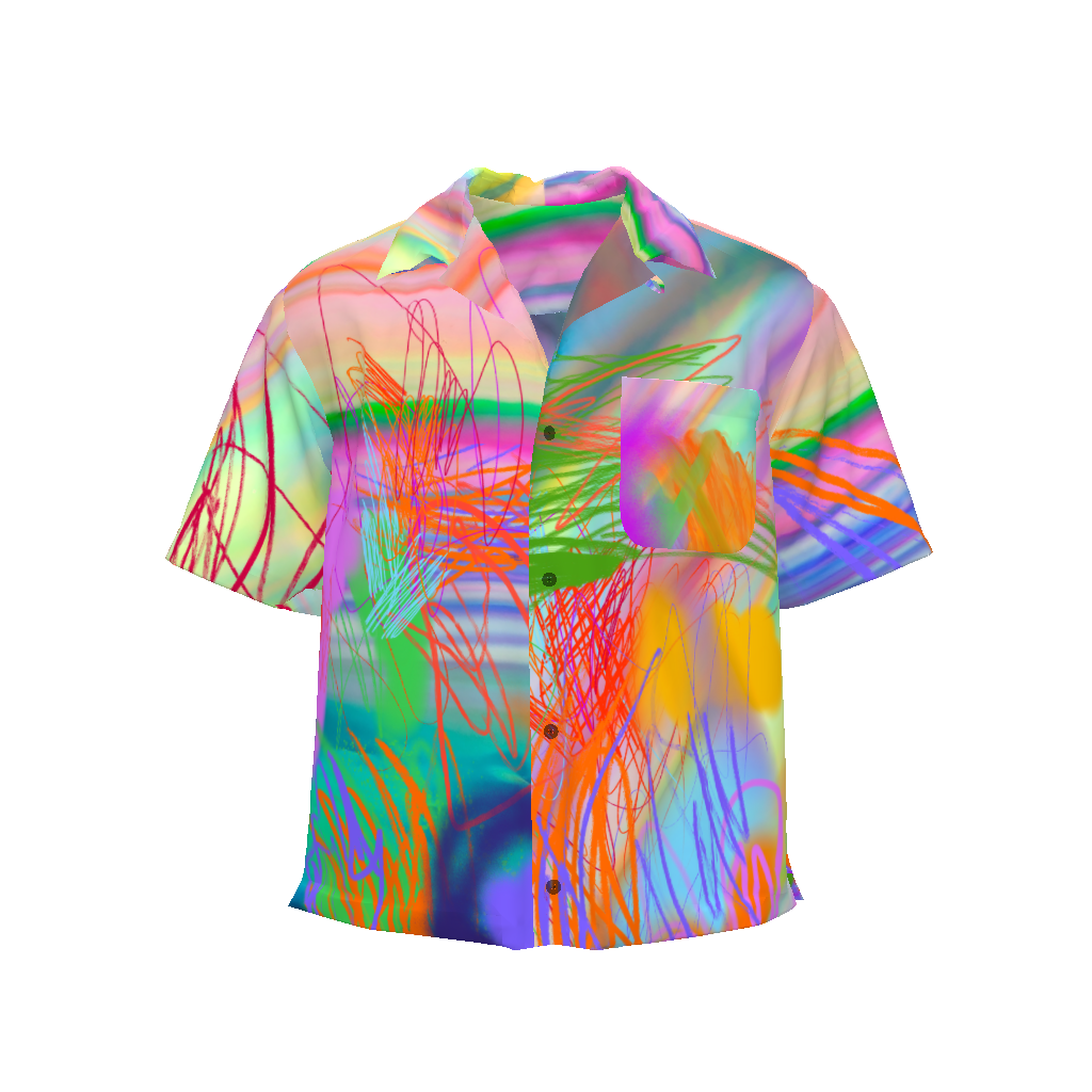 Rainbow Rock Scribbles Croped Camp Shirt