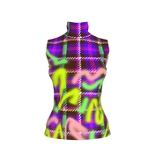 Chocolate Plaid Glitch Sleeveless Turtleneck