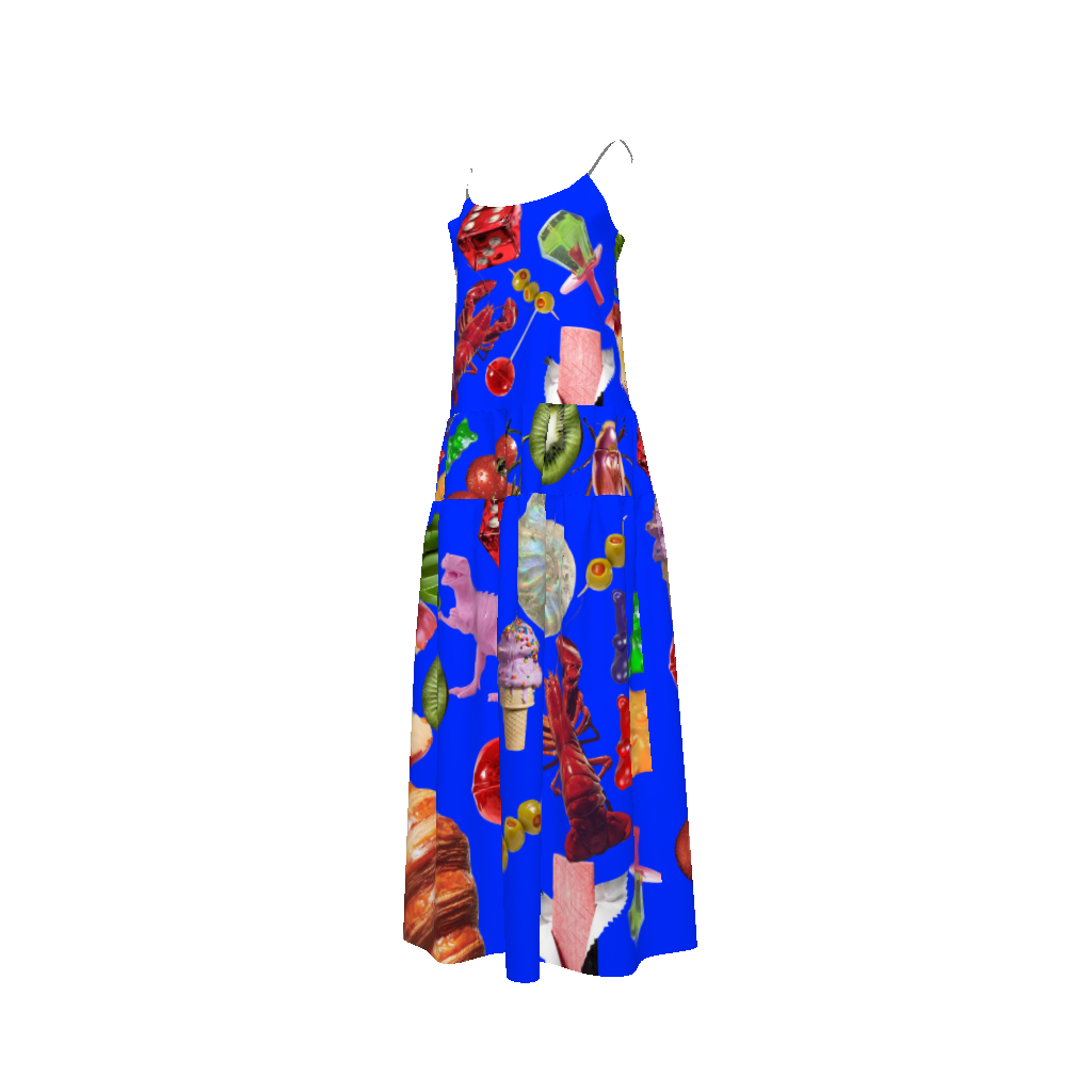 Blue Print Cupro Twill Maxi Tiered Dress