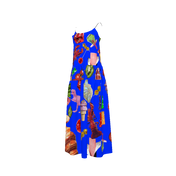 Blue Print Cupro Twill Maxi Tiered Dress