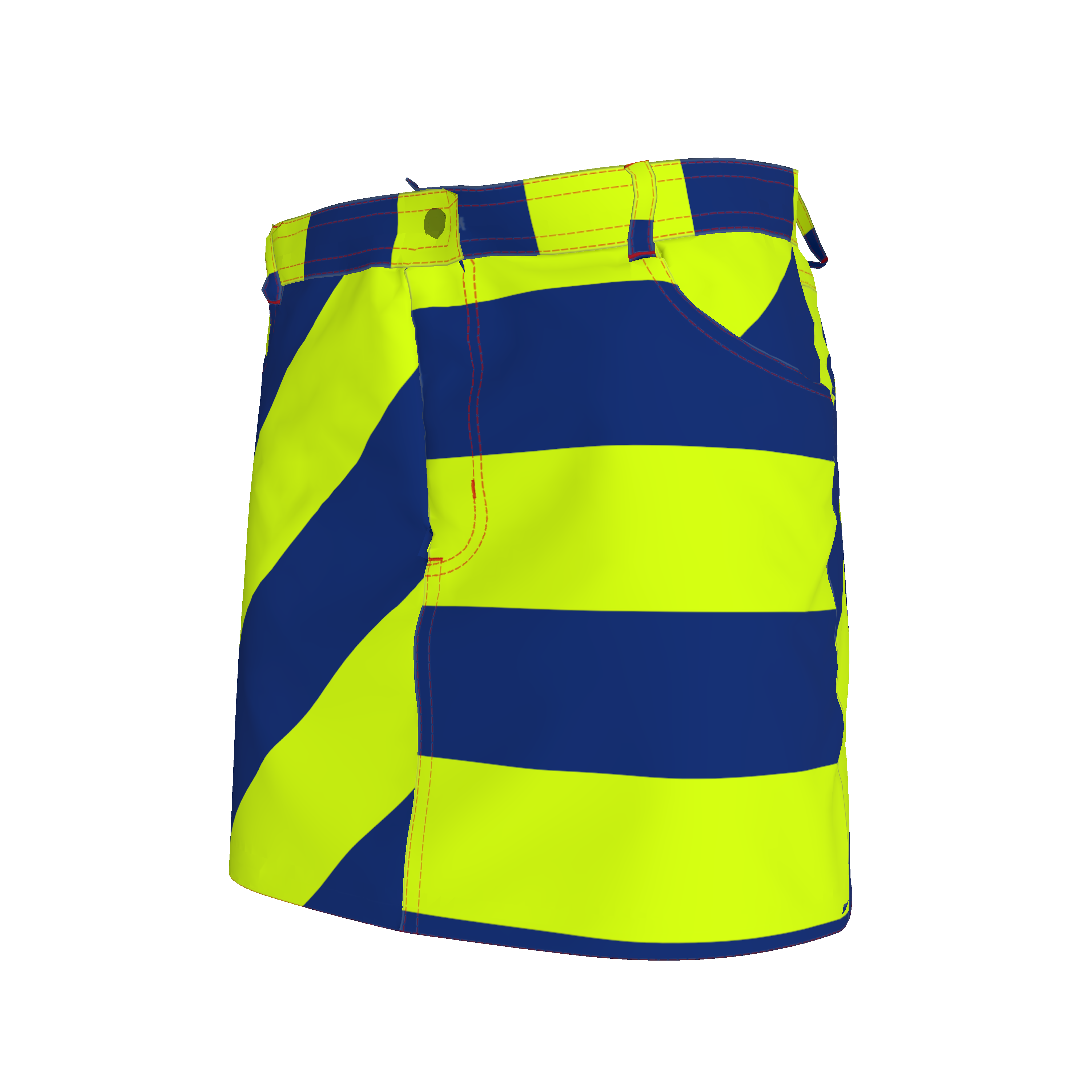 Navy and Neon Striped Denim Mini Skirt