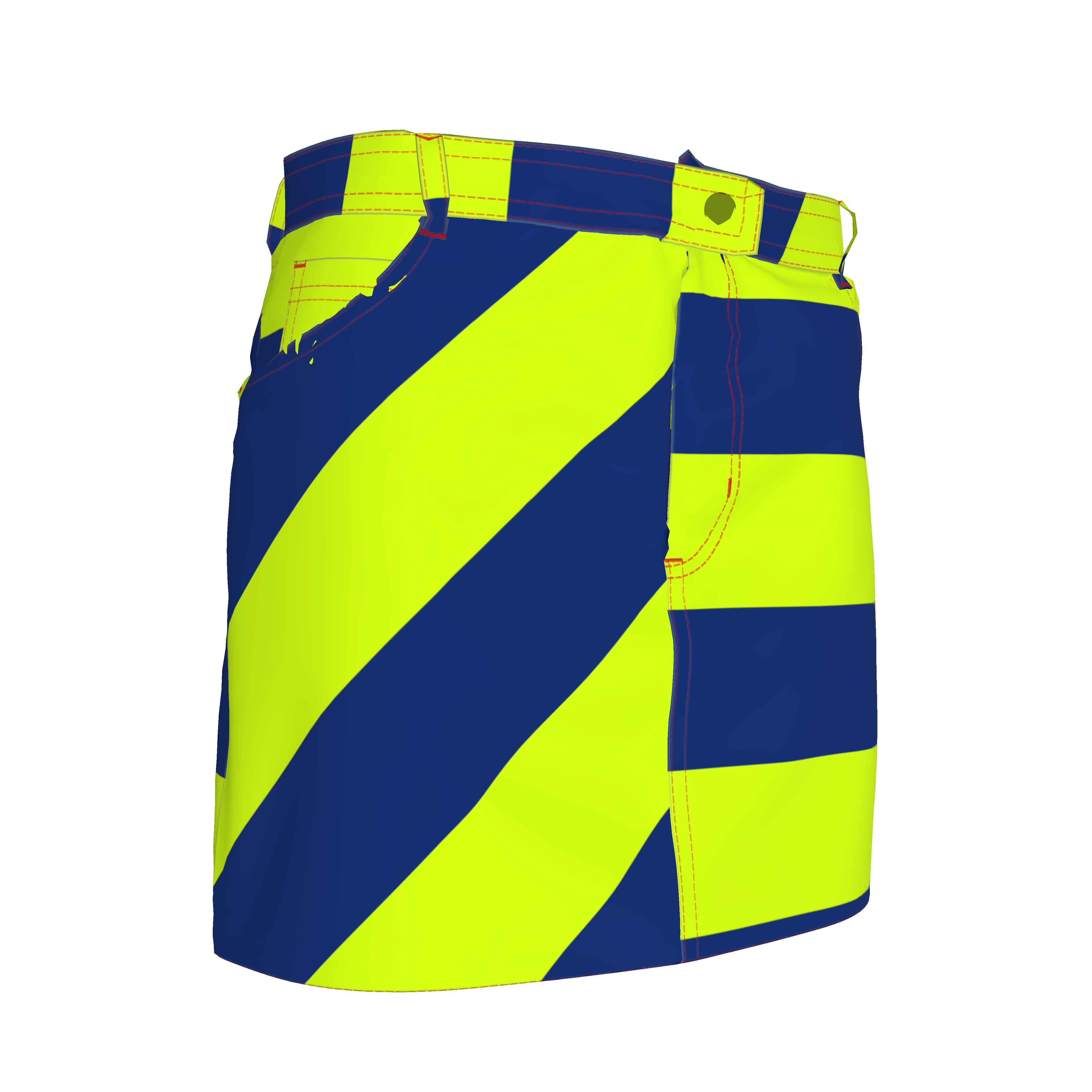 Navy and Neon Striped Denim Mini Skirt