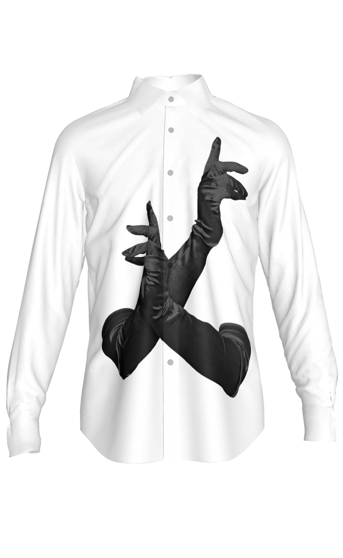 White Gloved One Stretch Silk Button-Up