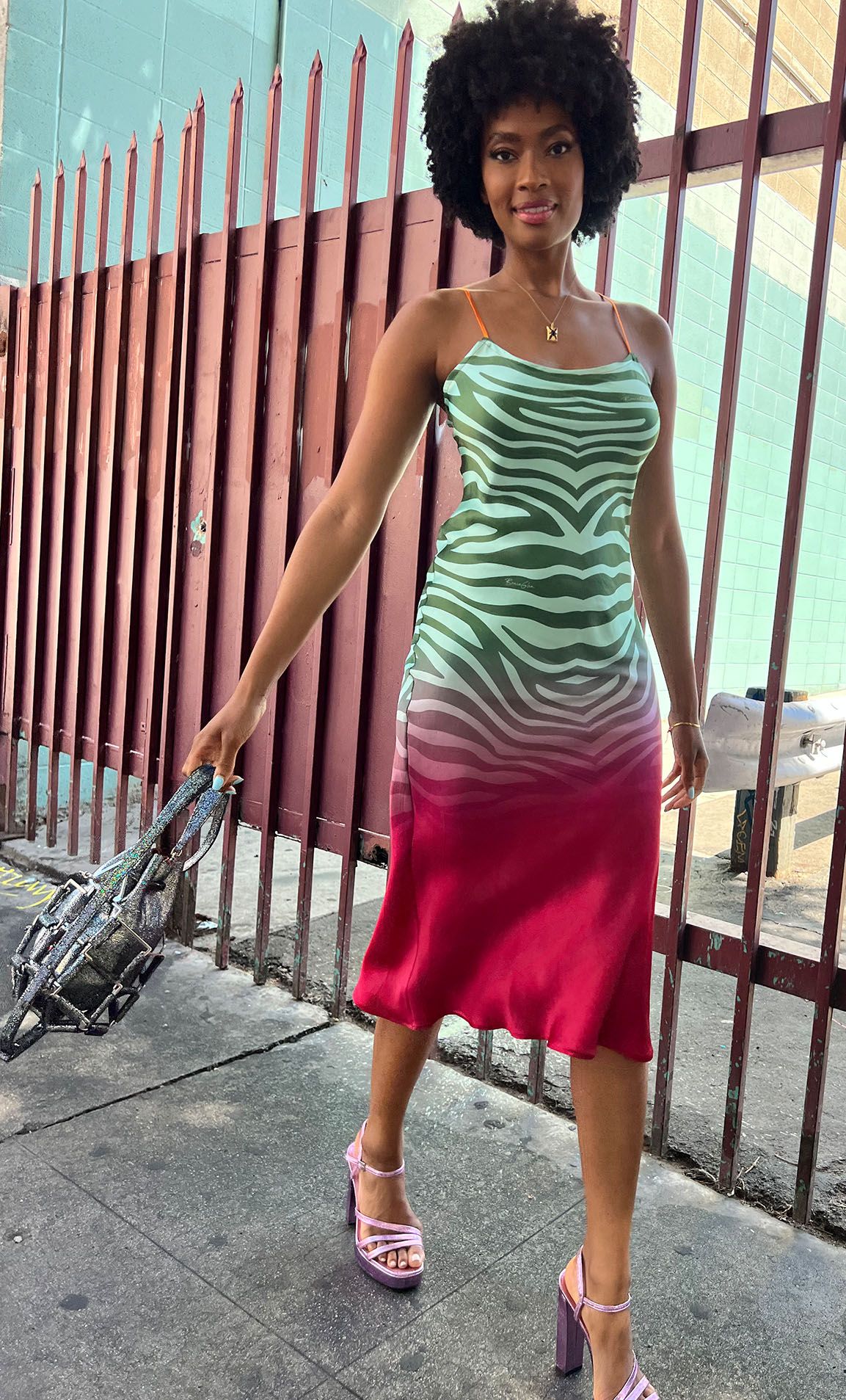 Mint Zebra Ombre Silk Slip Dress